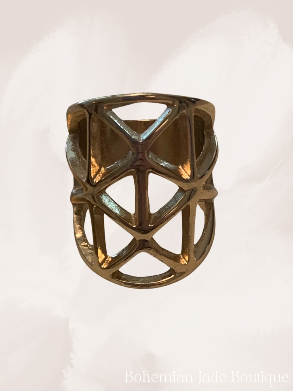 Gold Tone Geometric Openwork Statement Ring Women’s Modern Abstract Jewelry